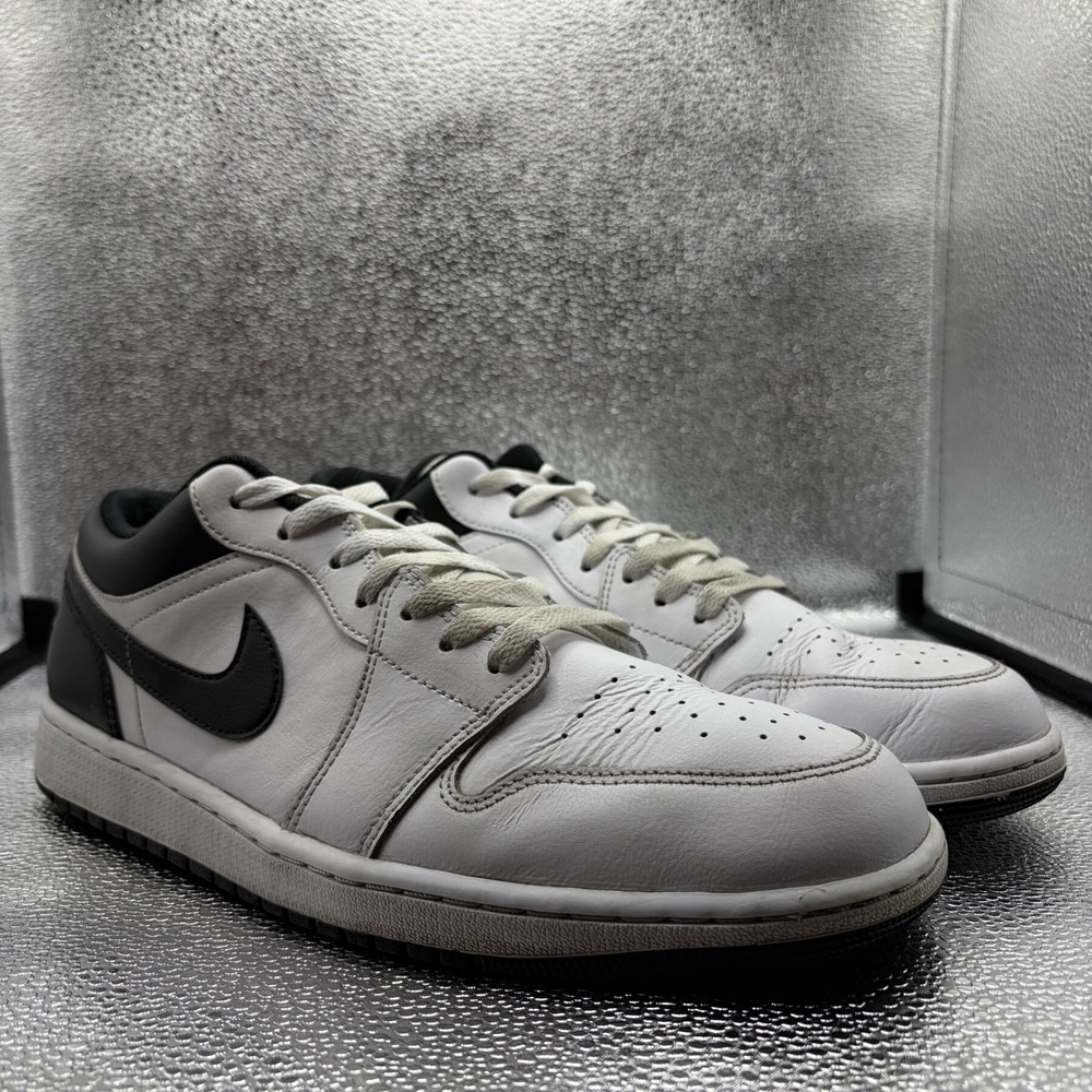 Size 12 Nike Air Jordan 1 Low Leather White Black Mens Athletic Shoes 553558-132